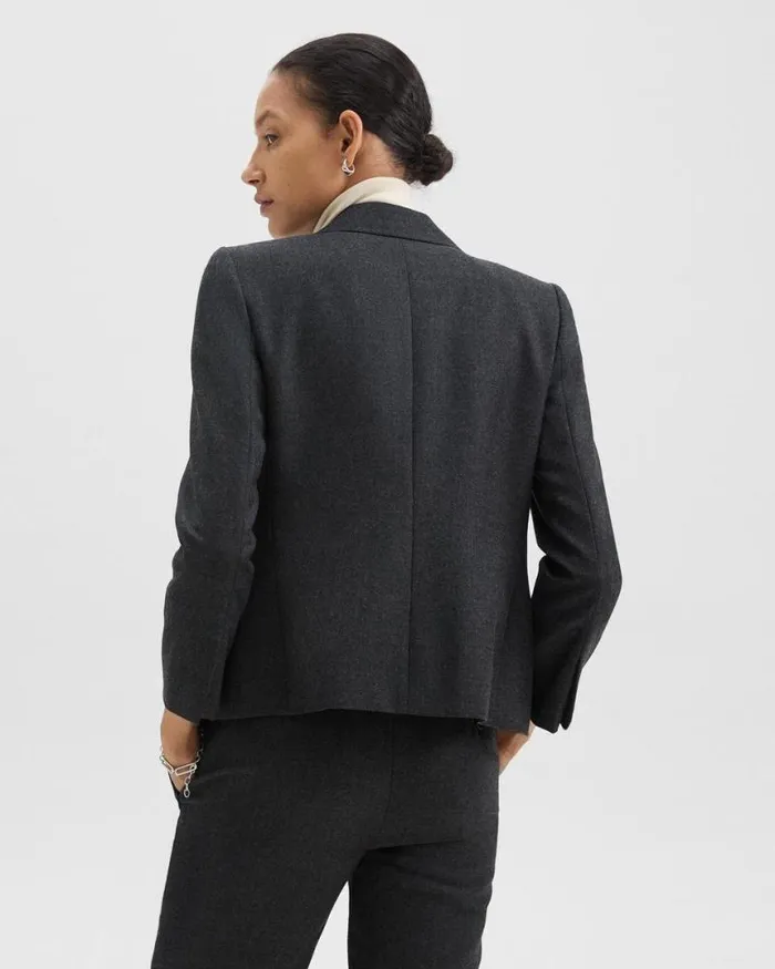 Blazers Jackets Women Theory SingleButton Blazer In Sleek Flannel New Charcoal Melange