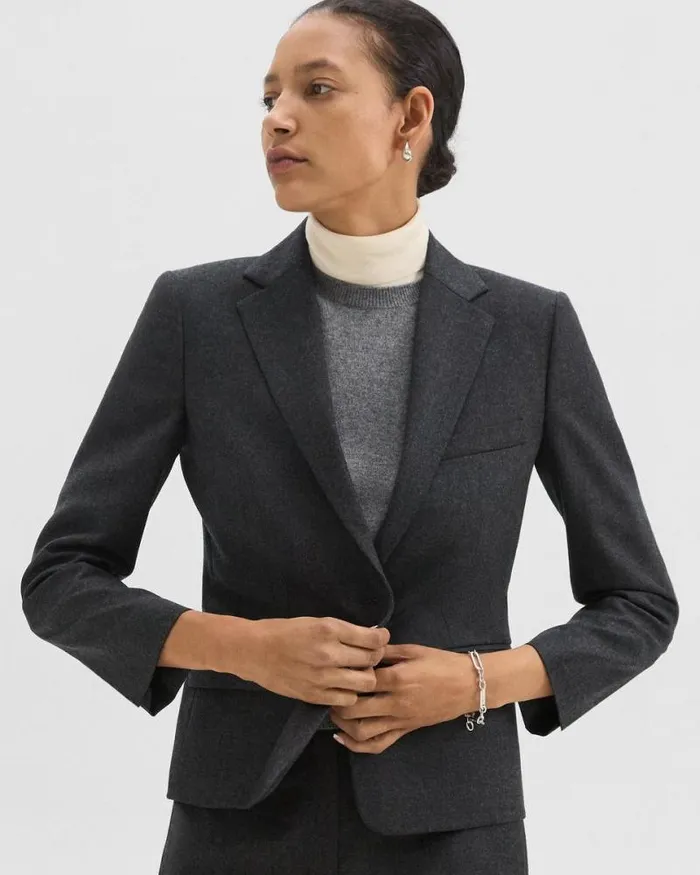 Blazers Jackets Women Theory SingleButton Blazer In Sleek Flannel New Charcoal Melange
