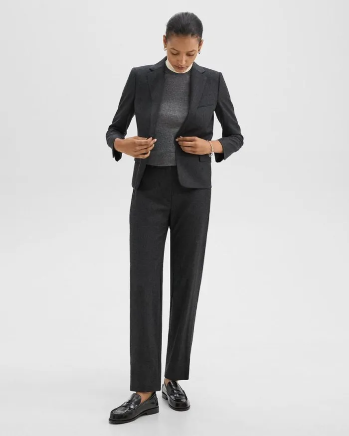 Blazers Jackets Women Theory SingleButton Blazer In Sleek Flannel New Charcoal Melange