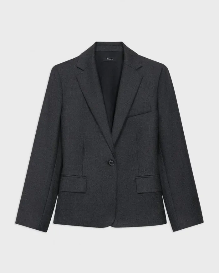 Blazers Jackets Women Theory SingleButton Blazer In Sleek Flannel New Charcoal Melange