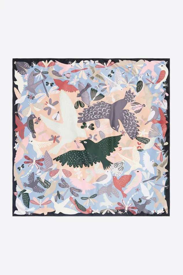 Blue Bugs And Birds Scarf Dusty Blue Women Bimba Y Lola Scarves