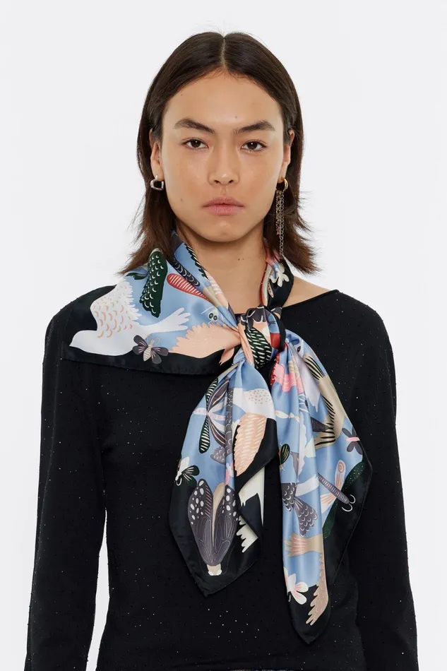 Blue Bugs And Birds Scarf Dusty Blue Women Bimba Y Lola Scarves Blue Bugs And Birds Scarf Dusty Blue Women Bimba Y Lola Scarves