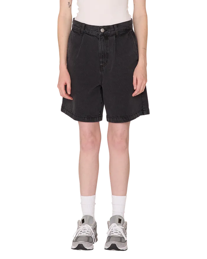 BOTTOMS OBEY Clothing Women ELI II DENIM PLEATED SHORT Black Ash