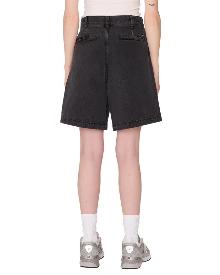BOTTOMS OBEY Clothing Women ELI II DENIM PLEATED SHORT Black Ash