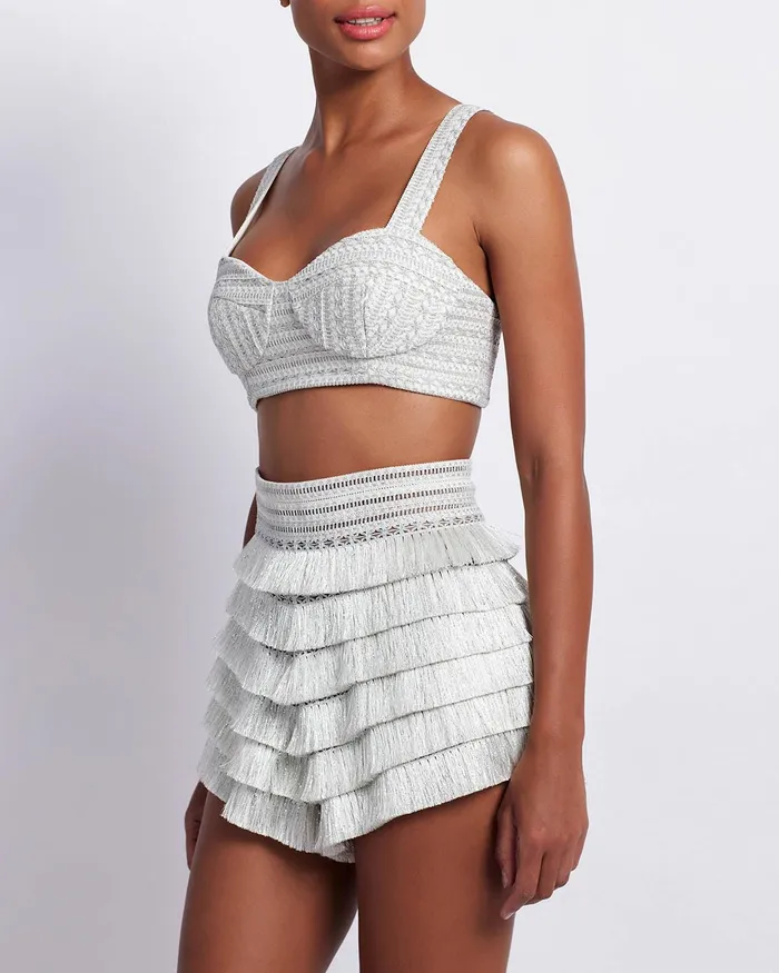 Bottoms Women PatBO METALLIC FRINGE SHORTS