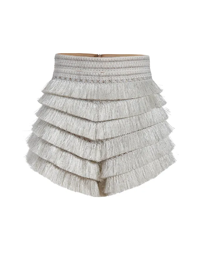 Bottoms Women PatBO METALLIC FRINGE SHORTS
