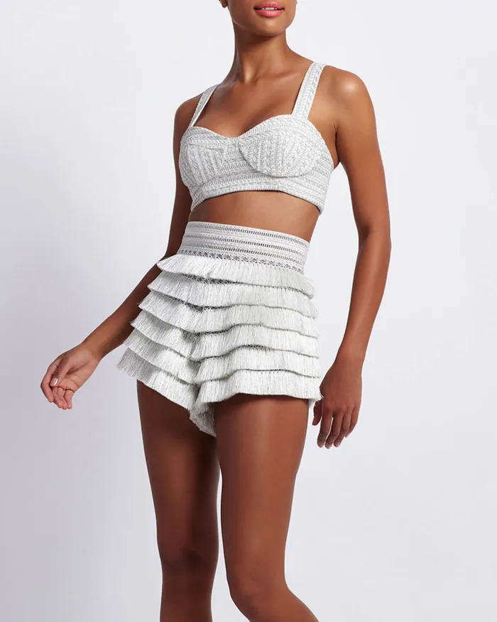Bottoms Women PatBO METALLIC FRINGE SHORTS