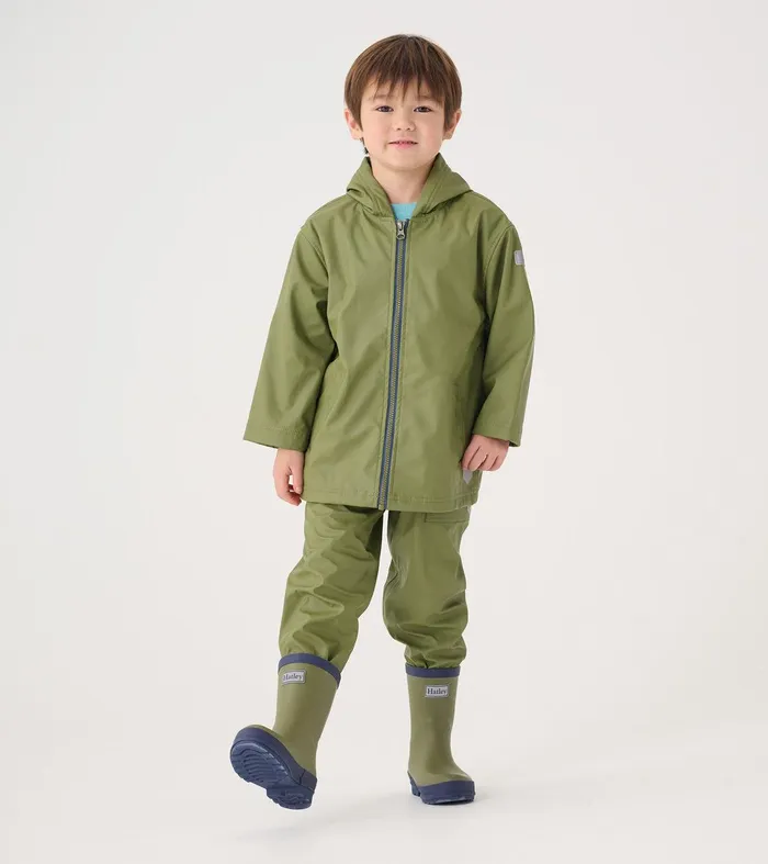 Boys Forest Green ZipUp Rain Jacket Hatley