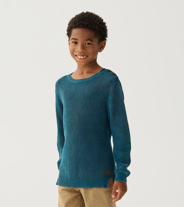 Boys Moroccan Blue Button Neck Sweater Hatley