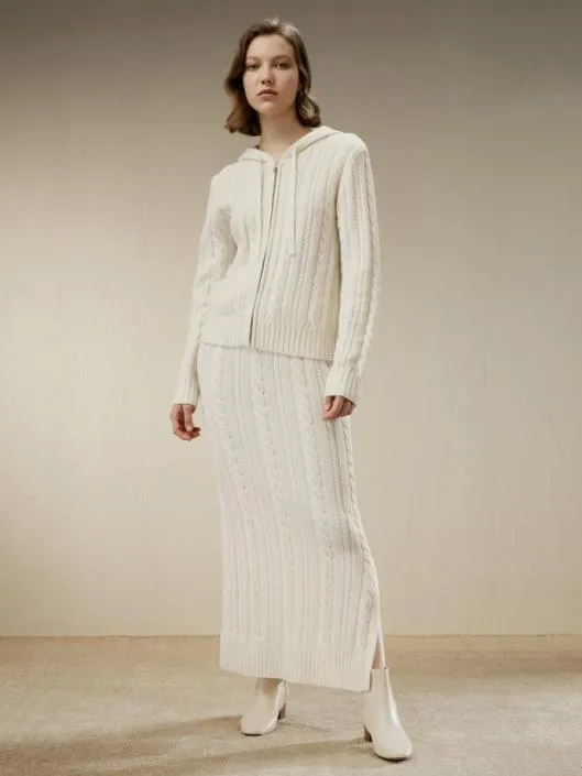 Cable Knit Wool Maxi Skirt Women Lilysilk Knitwear