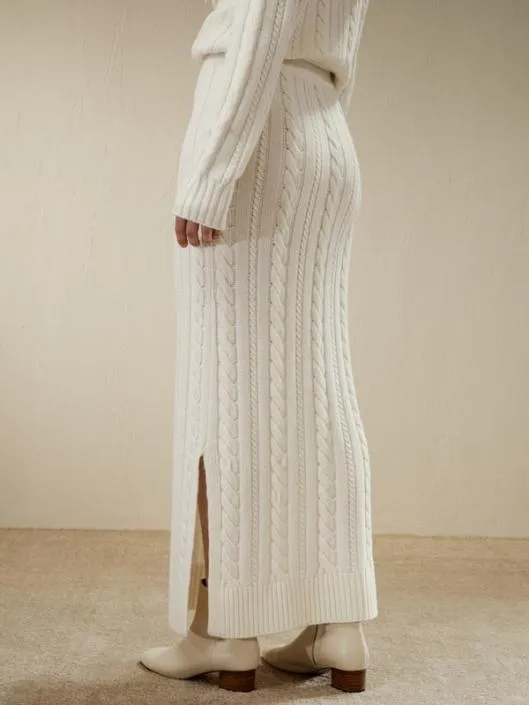 Cable Knit Wool Maxi Skirt Women Lilysilk Knitwear
