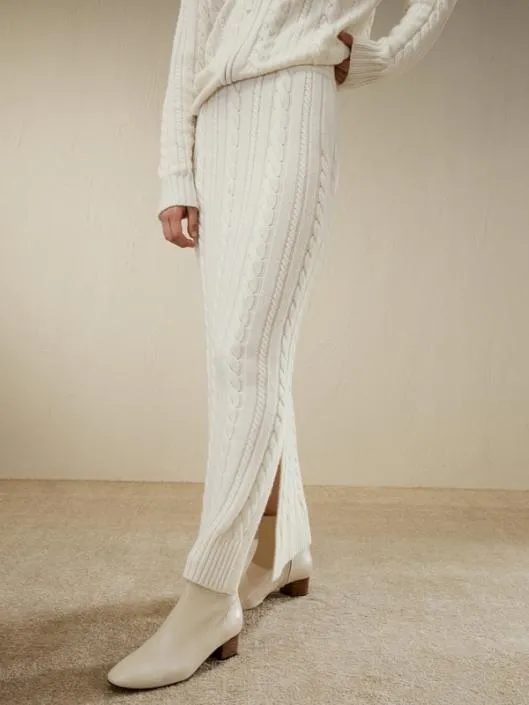Cable Knit Wool Maxi Skirt Women Lilysilk Knitwear