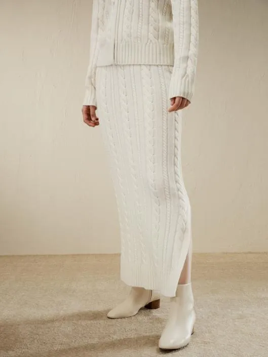 Cable Knit Wool Maxi Skirt Women Lilysilk Knitwear
