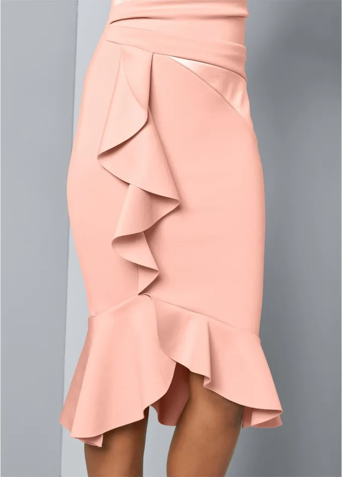 CAP SLEEVE RUFFLE DETAIL DRESS Blush Women VENUS Midi Dresses