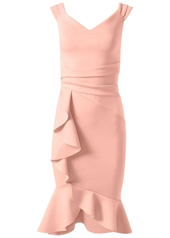 CAP SLEEVE RUFFLE DETAIL DRESS Blush Women VENUS Midi Dresses
