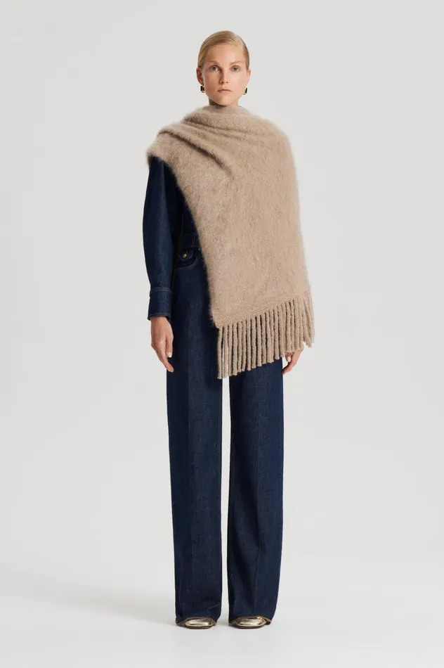 Capes Women Scanlan Theodore BRUSHED FRINGED CAPE Nougat