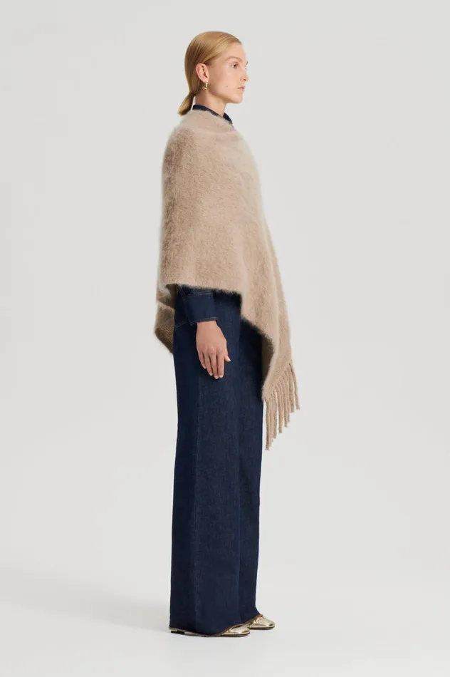 Capes Women Scanlan Theodore BRUSHED FRINGED CAPE Nougat Capes Women Scanlan Theodore BRUSHED FRINGED CAPE Nougat