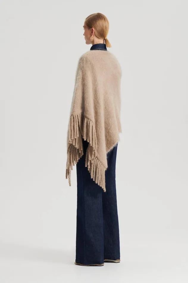 Capes Women Scanlan Theodore BRUSHED FRINGED CAPE Nougat Capes Women Scanlan Theodore BRUSHED FRINGED CAPE Nougat