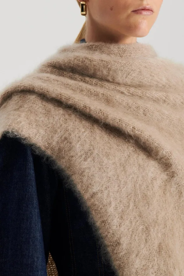 Capes Women Scanlan Theodore BRUSHED FRINGED CAPE Nougat Capes Women Scanlan Theodore BRUSHED FRINGED CAPE Nougat