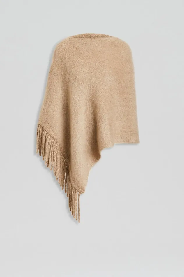 Capes Women Scanlan Theodore BRUSHED FRINGED CAPE Nougat Capes Women Scanlan Theodore BRUSHED FRINGED CAPE Nougat