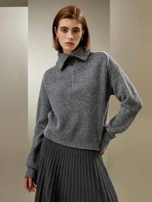 Cashmere Half ZipUp Ribbed Sweater Women Lilysilk Knitwear
