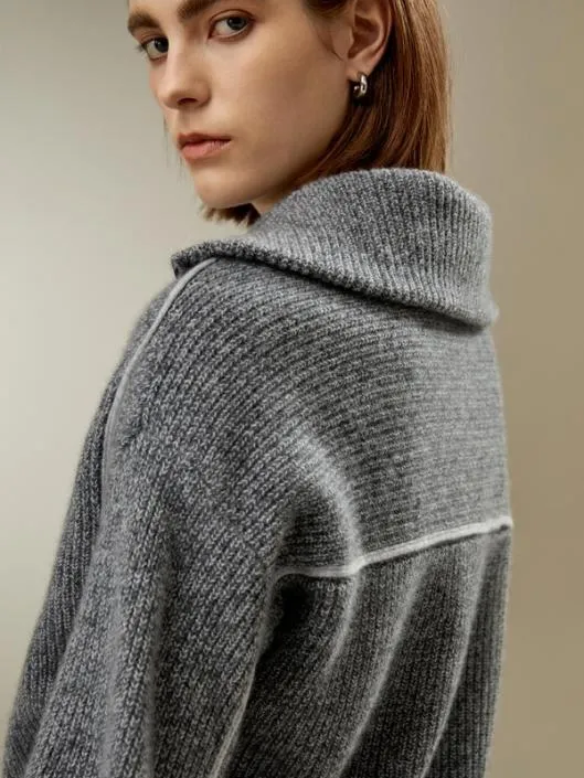 Cashmere Half ZipUp Ribbed Sweater Women Lilysilk Knitwear
