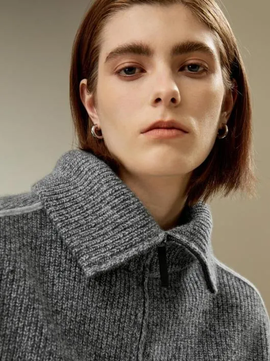 Cashmere Half ZipUp Ribbed Sweater Women Lilysilk Knitwear