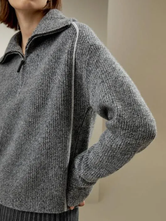 Cashmere Half ZipUp Ribbed Sweater Women Lilysilk Knitwear