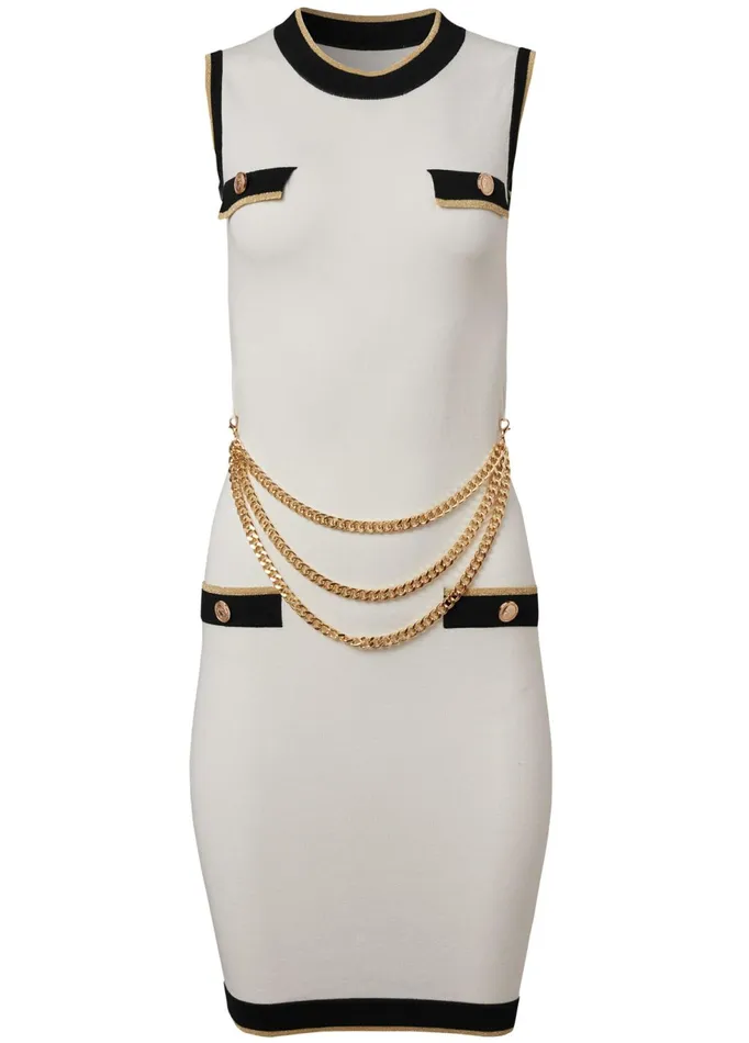 CHAIN DETAIL SWEATER DRESS White and Black Women VENUS Sweater Dresses CHAIN DETAIL SWEATER DRESS White and Black Women VENUS Sweater Dresses