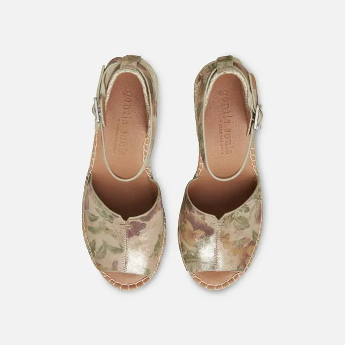 Charli Leather Floral Espadrille Wedge Champagne Women Kenneth Cole Gentle Souls
