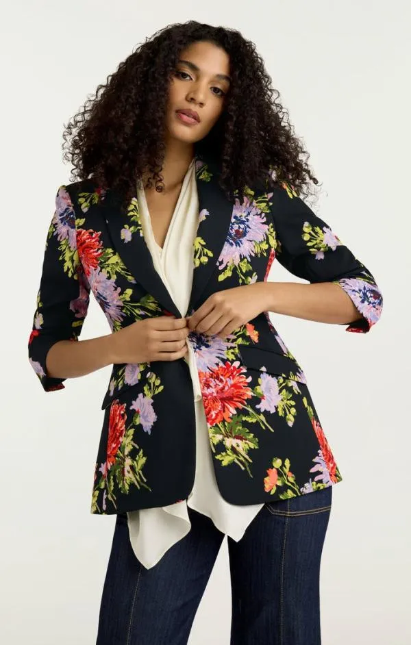Cinq Sept Dark Chrysanthemum Scrunched Cheyenne Blazer Black Multi Women Blazers Cinq Sept Dark Chrysanthemum Scrunched Cheyenne Blazer Black Multi Women Blazers