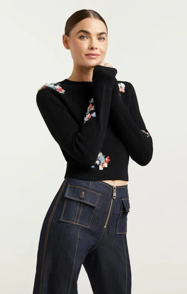 Cinq Sept Evie Crewneck Blackmulti Women Sweaters and Knits