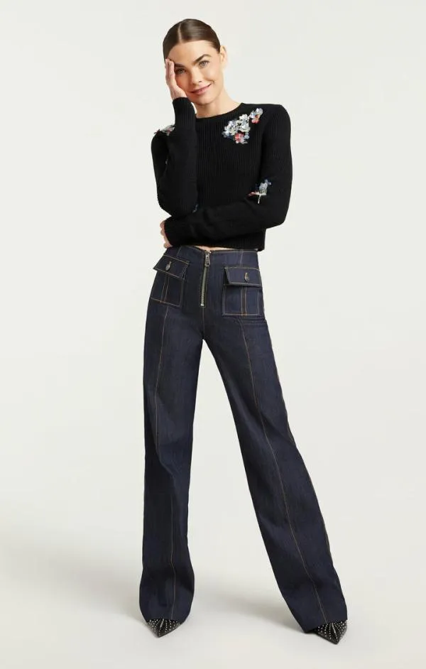 Cinq Sept Evie Crewneck Blackmulti Women Sweaters and Knits