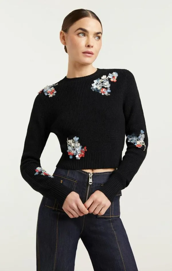 Cinq Sept Evie Crewneck Blackmulti Women Sweaters and Knits