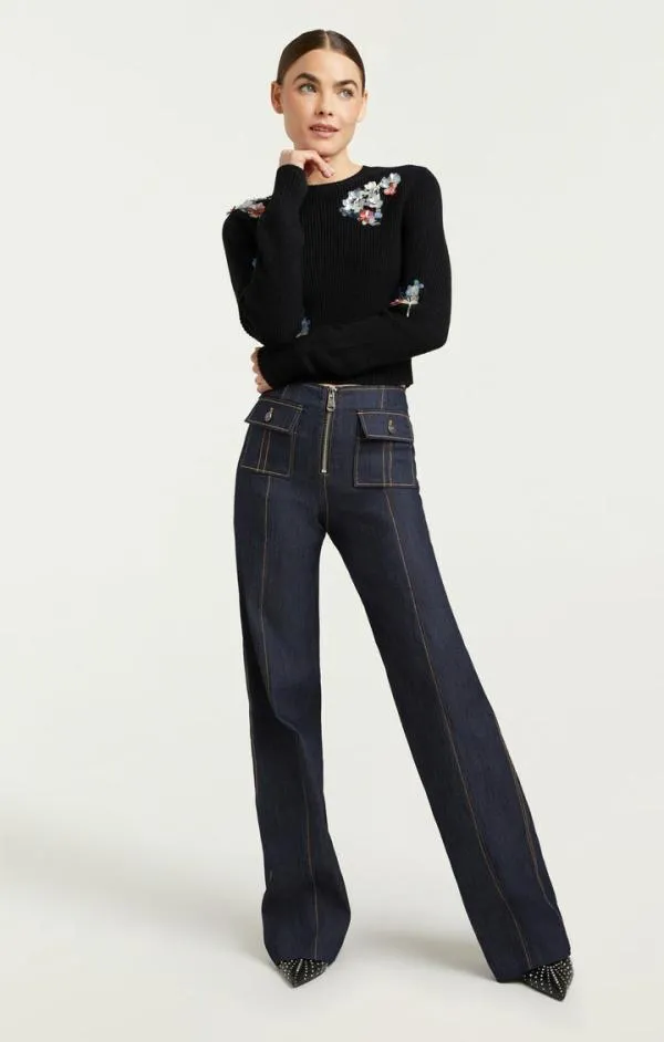 Cinq Sept Evie Crewneck Blackmulti Women Sweaters and Knits