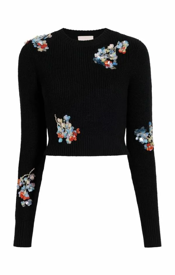 Cinq Sept Evie Crewneck Blackmulti Women Sweaters and Knits