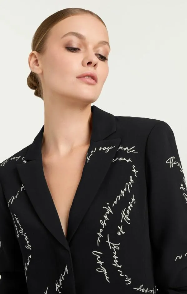 Cinq Sept Feather And Script Embellished Joel Dress Black Women Mini