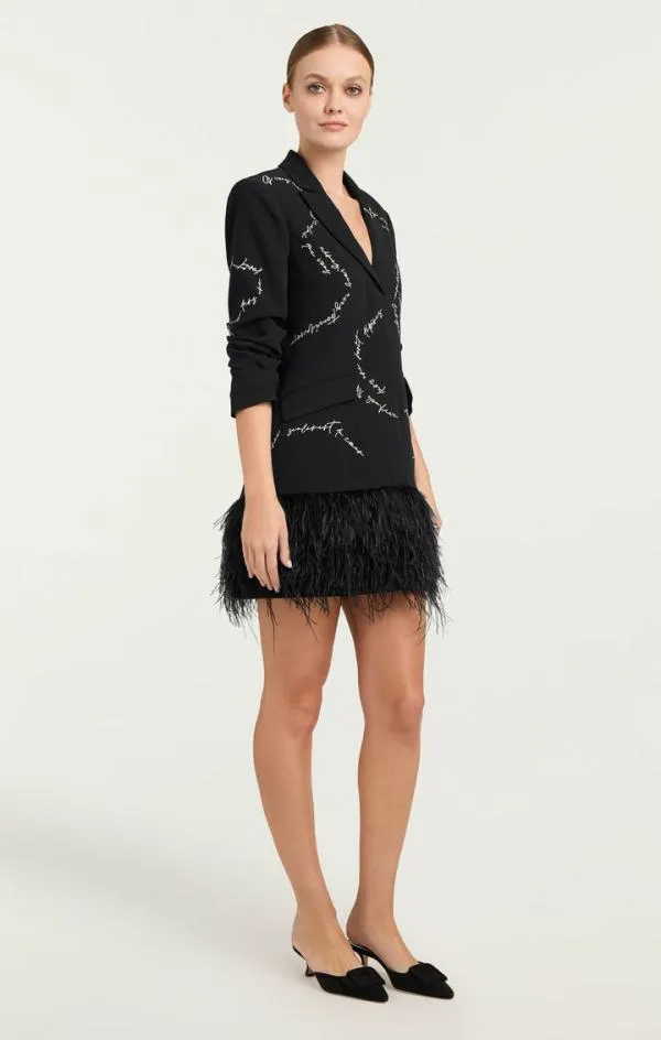 Cinq Sept Feather And Script Embellished Joel Dress Black Women Mini