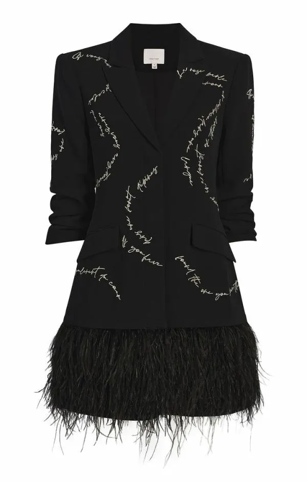 Cinq Sept Feather And Script Embellished Joel Dress Black Women Mini