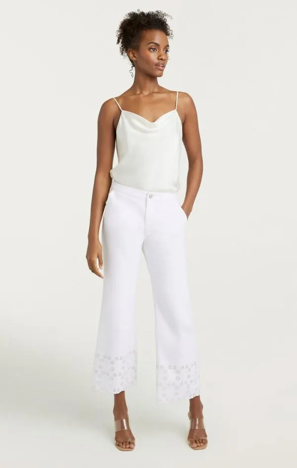 Cinq Sept Floral Eyelet Amelia Pant White Women Pants