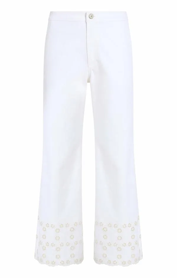 Cinq Sept Floral Eyelet Amelia Pant White Women Pants
