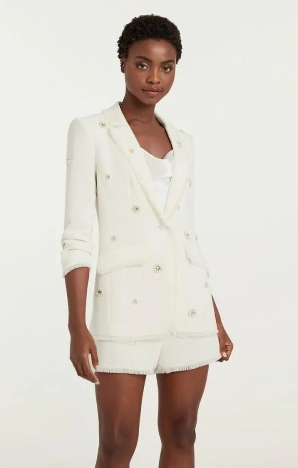 Cinq Sept Pearl Ditsy Flower Embellished Khloe Blazer Ivory Women Blazers