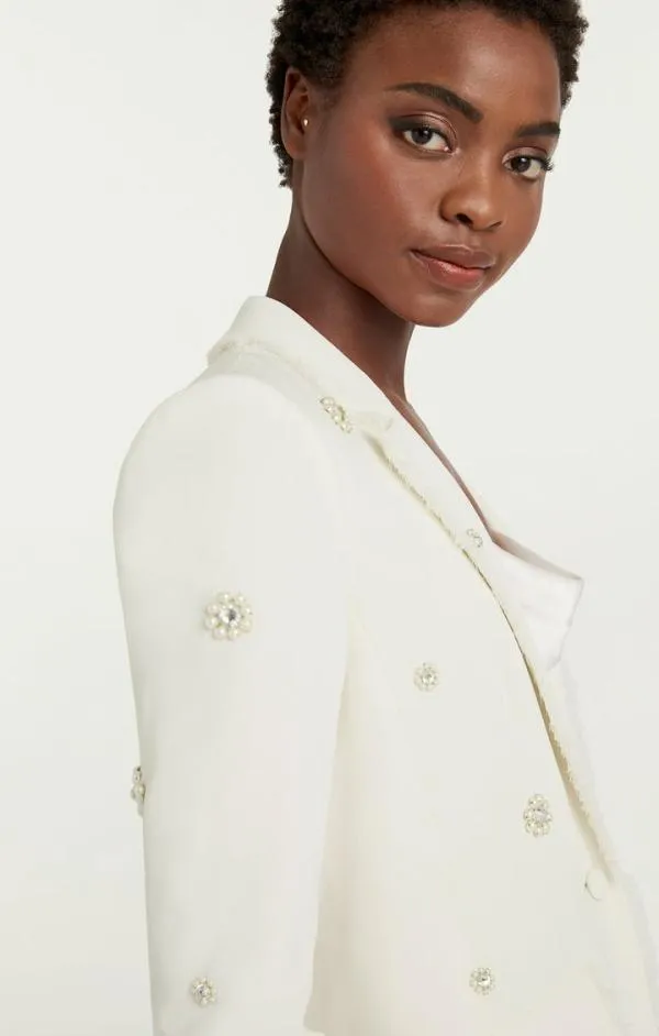 Cinq Sept Pearl Ditsy Flower Embellished Khloe Blazer Ivory Women Blazers