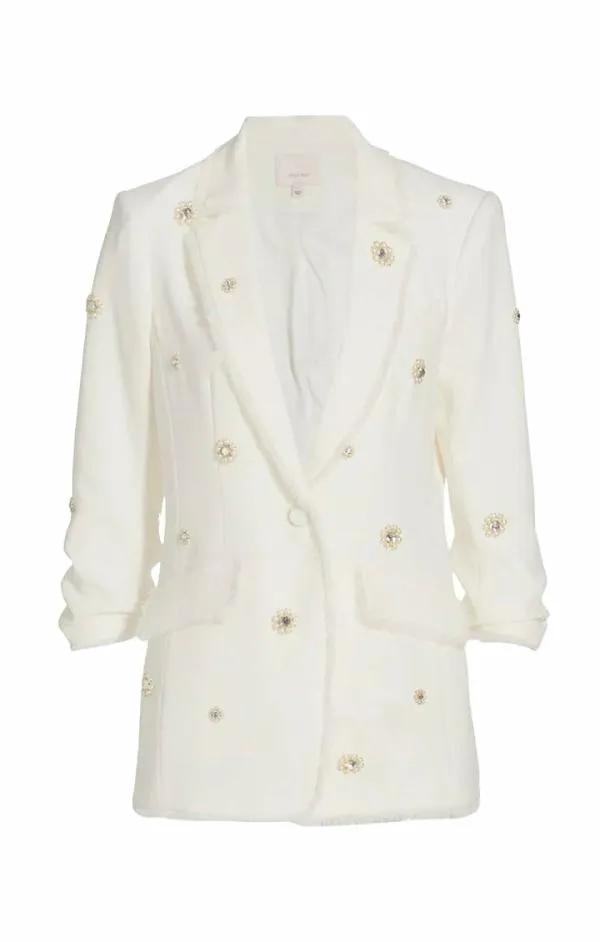Cinq Sept Pearl Ditsy Flower Embellished Khloe Blazer Ivory Women Blazers