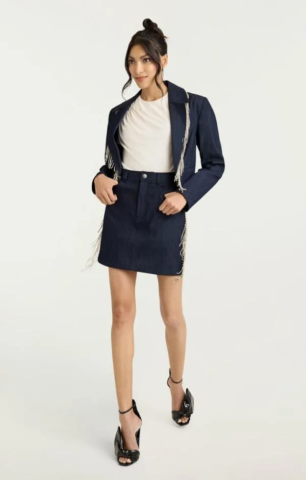 Cinq Sept Rhinestone Dara Jacket Indigo Women Blazers
