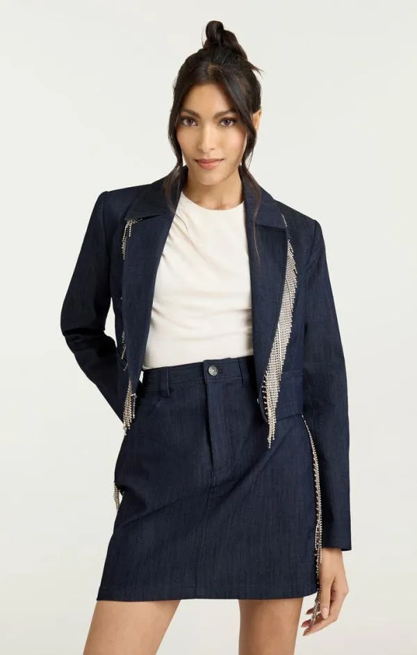 Cinq Sept Rhinestone Dara Jacket Indigo Women Blazers