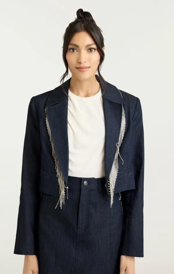 Cinq Sept Rhinestone Dara Jacket Indigo Women Blazers