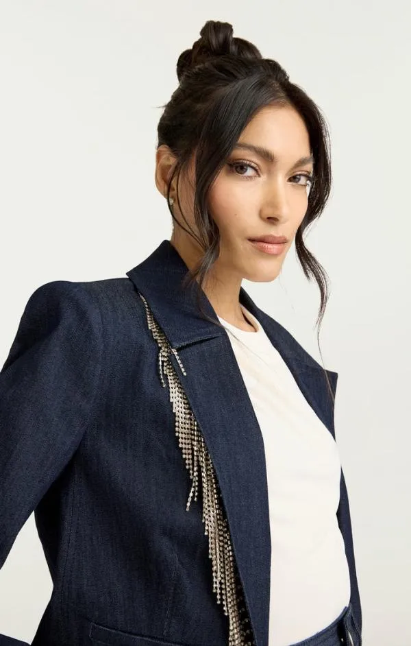 Cinq Sept Rhinestone Dara Jacket Indigo Women Blazers