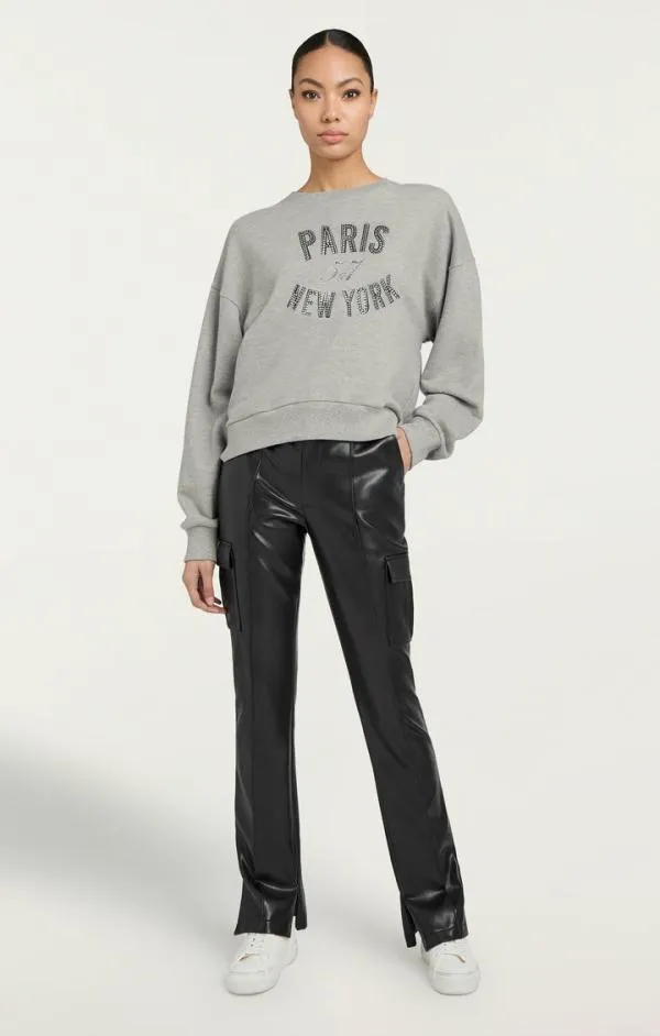 Cinq Sept Rhinestone Paris New York Brandy Pullover Heather Greyblack Women Long Sleeve Tops Cinq Sept Rhinestone Paris New York Brandy Pullover Heather Greyblack Women Long Sleeve Tops
