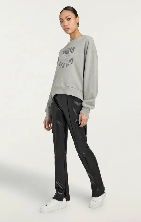 Cinq Sept Rhinestone Paris New York Brandy Pullover Heather Greyblack Women Long Sleeve Tops